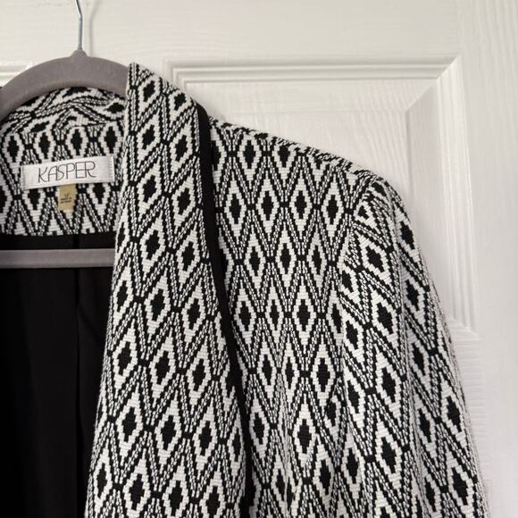 Kasper Women's Knit Diamond Print Open Front Blazer Jacket Size 12 - Picture 11 of 15